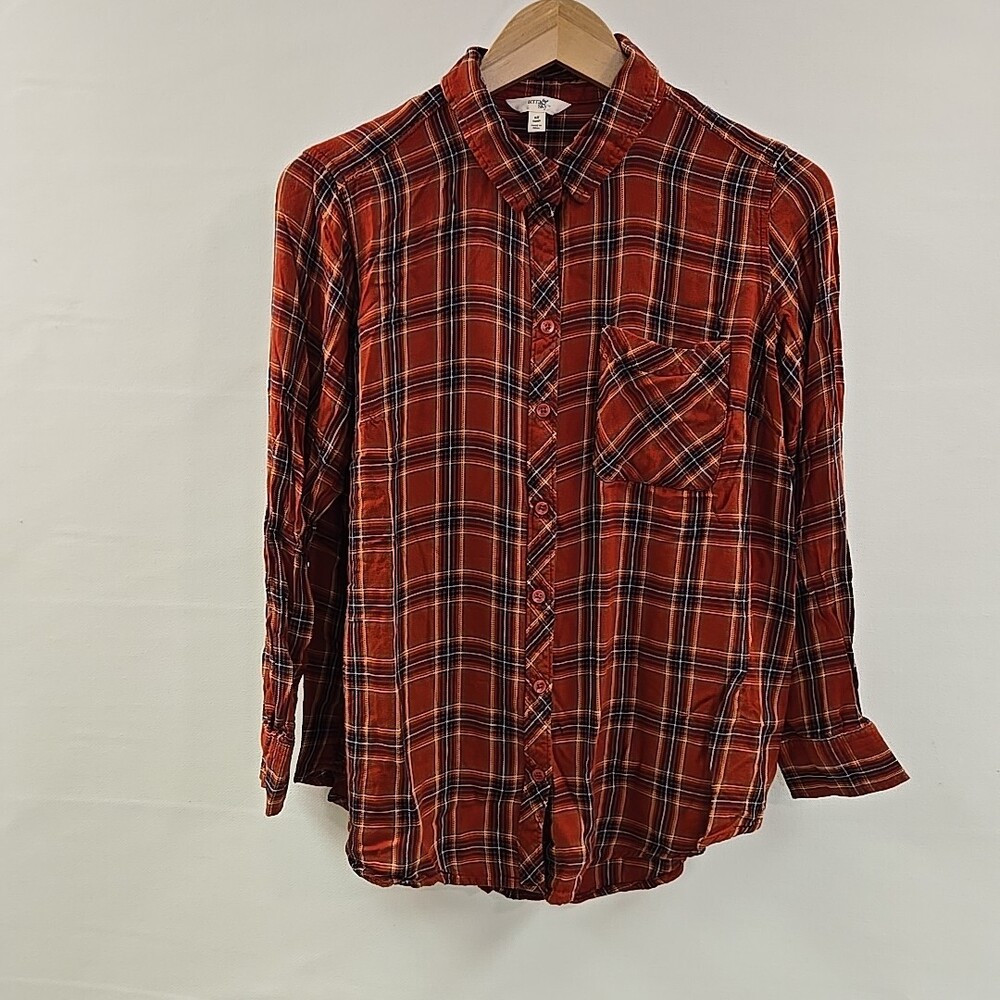 Terra & Sky Lightweight Woven Red Plaid Button Up Shirt Plus Size 0X 14W